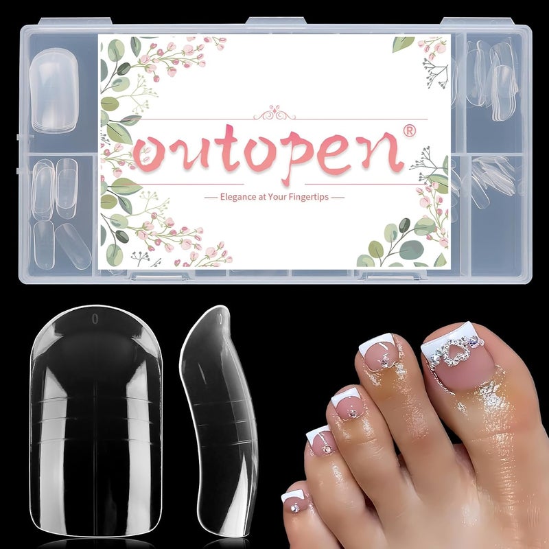 Outopen 300pcs Wide Square Toe Nail Forms Clear Toenail Extension Nail Mold Full Cover Nail Art Mold for Toes for Wide Nail Beds Acrylic Extension Nail Forms for Beginners DIY Manicure, 15 Sizes - Image 1